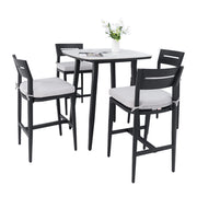 Modern Outdoor Patio Bar Set, Rounded Square Table & Bar Chairs, Non Rust Frame, Tapered Legs, Sunbrella Cushion - R&R Furniture Gallery (Fountain Valley, CA)