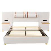 Upholstered Platform Bed, 2 Outlets And USB Charging Ports On Both Sides, 2 Bedside Pillows, Storage Shelves - R&R Furniture Gallery (Fountain Valley, CA)