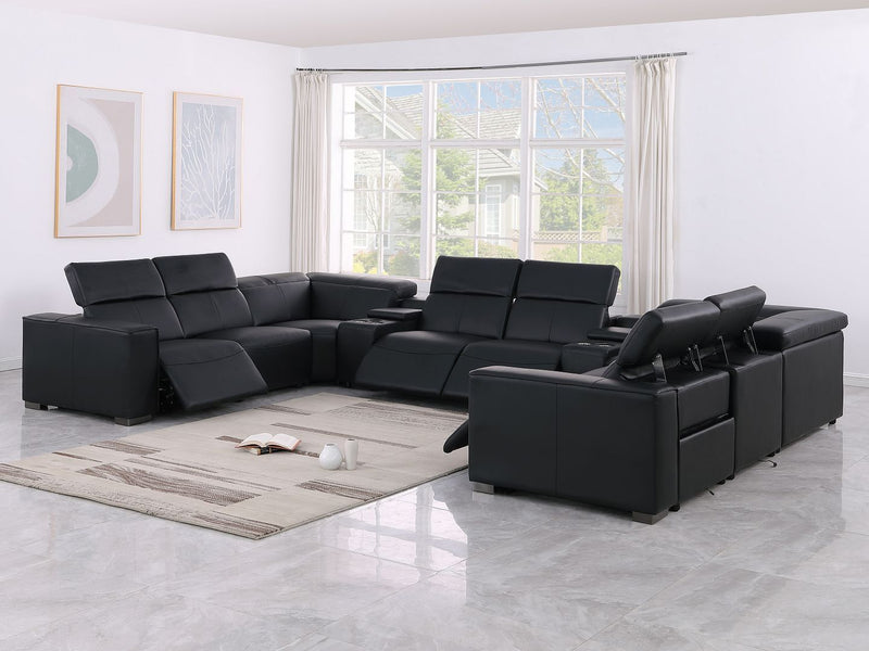 1208 - 10 Piece U Shaped Leather Sectional With 4 Power Recliners & Power Headrest