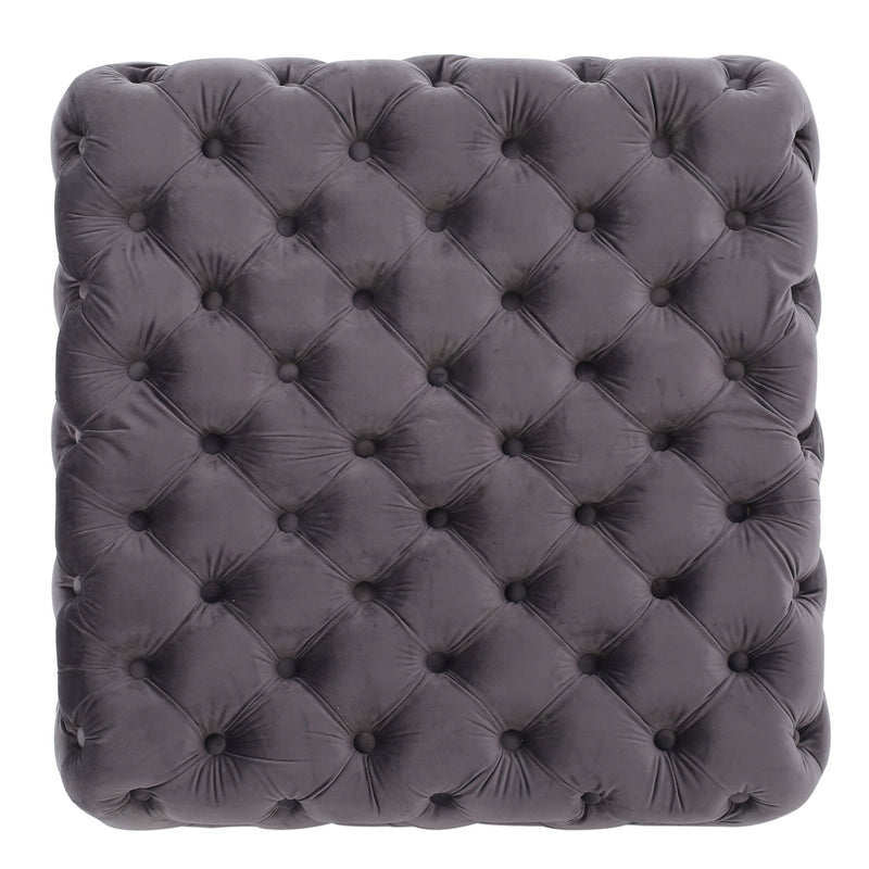 Noble House modern glam upholstered ottoman with button tufted design and plush fabric, stylish and versatile for living spaces.