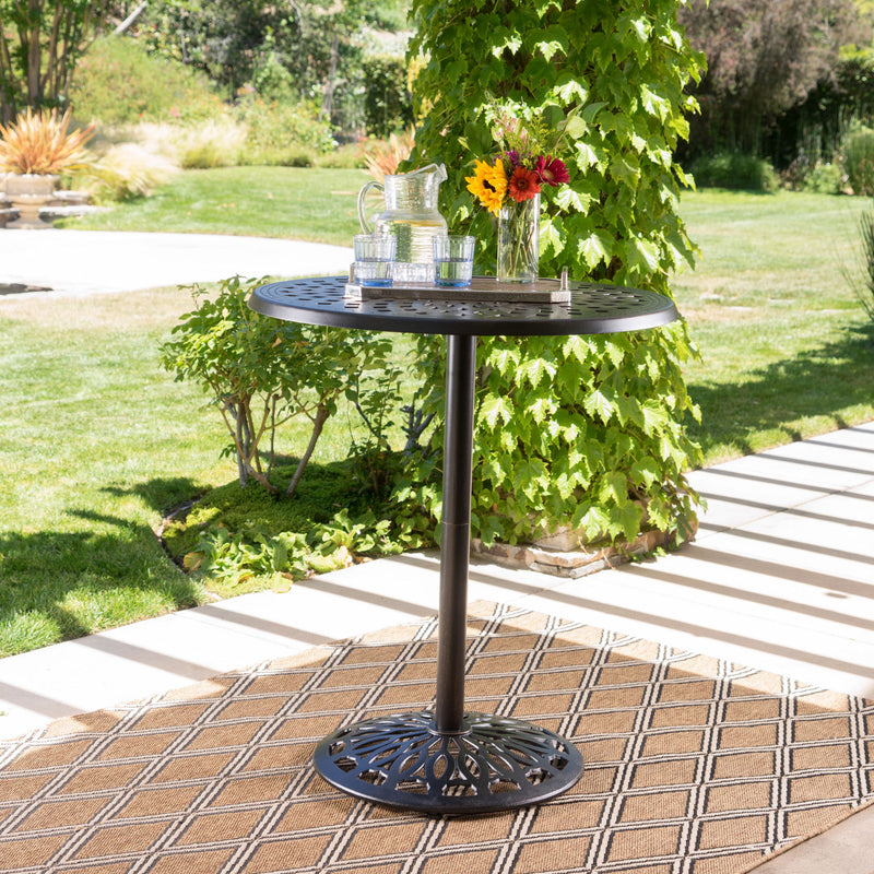 Elegant Cast Aluminum Round Bar Table With Romantic Filigree Design - Copper - R&R Furniture Gallery (Fountain Valley, CA)