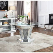 Noralie - Dining Table - Mirrored, Faux Diamonds & Clear Glass Top - R&R Furniture Gallery (Fountain Valley, CA)