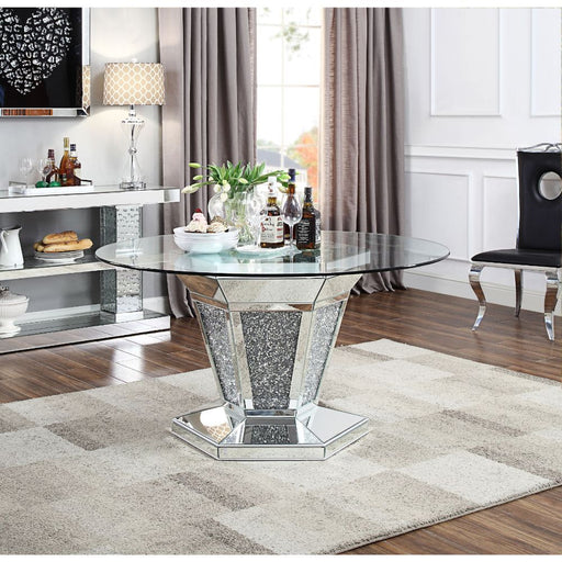 Noralie - Dining Table - Mirrored, Faux Diamonds & Clear Glass Top - R&R Furniture Gallery (Fountain Valley, CA)