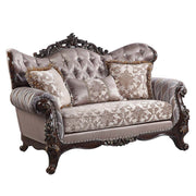 Benbek - Loveseat With 3 Pillows - Fabric & Antique Oak - R&R Furniture Gallery (Fountain Valley, CA)