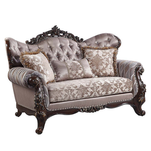 Benbek - Loveseat With 3 Pillows - Fabric & Antique Oak - R&R Furniture Gallery (Fountain Valley, CA)