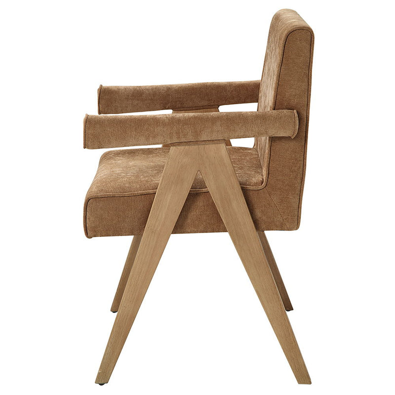 Zoey - Arm Chair (Set of 2) - Chocolate Chenille & Oak - R&R Furniture Gallery (Fountain Valley, CA)