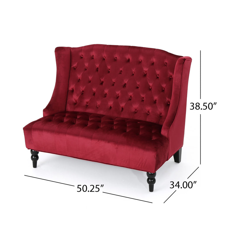 Noble House Nurturing upholstered loveseat with wingback design, diamond tufting, and plush seating for a stylish living room accent.