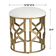 White and gold geometric accent stool by Uttermost featuring a trellis design and modern decorative style.