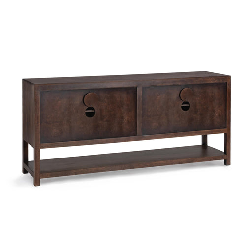 Classic Home Avara 4-door brown buffet cabinet with sleek design and ample storage space.