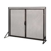 Noble House Samantha iron fireplace screen with two door design, decorative metal frame and mesh panels for fireplace safety.