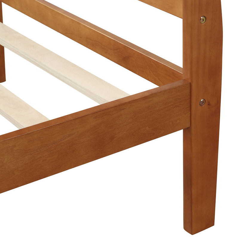 DreamHaus platform bed frame with wood slat support, sleigh style headboard and footboard, sturdy mattress foundation.