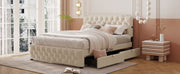 Upholstered Platform Bed With 2 Drawers And 2 Sets Of USB Ports On Each Side, Fabric - R&R Furniture Gallery (Fountain Valley, CA)