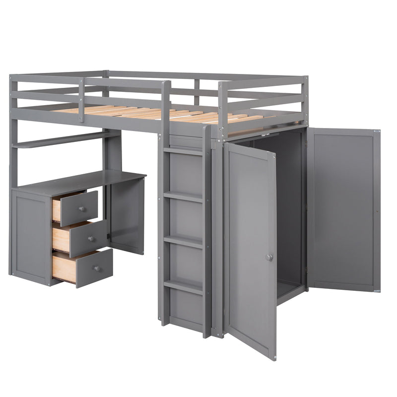 DreamHaus loft bed with integrated drawers, desk, and wardrobe, showcasing a modern space-saving bedroom furniture setup.