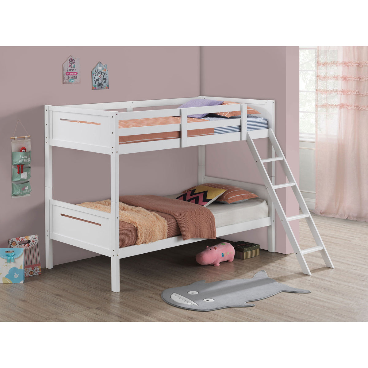 Bunk Bed With Built In Ladder, Safety Guardrails And Angled Access Step