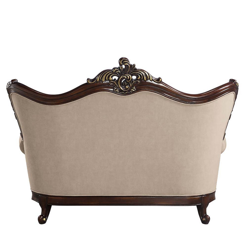 Ragnar - Loveseat With 5 Pillows - Light Brown Linen & Cherry - R&R Furniture Gallery (Fountain Valley, CA)