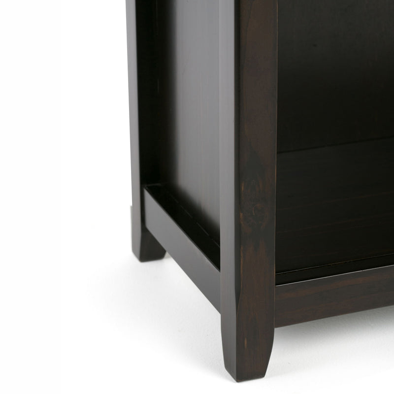 Handcrafted Amherst 5-shelf bookcase by Simpli-Home showing wooden shelves and sturdy frame in a home office setting.