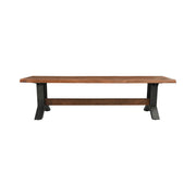 Amber brown Bellamy dining bench by Classic Home with wooden legs, perfect for kitchen or dining room seating.