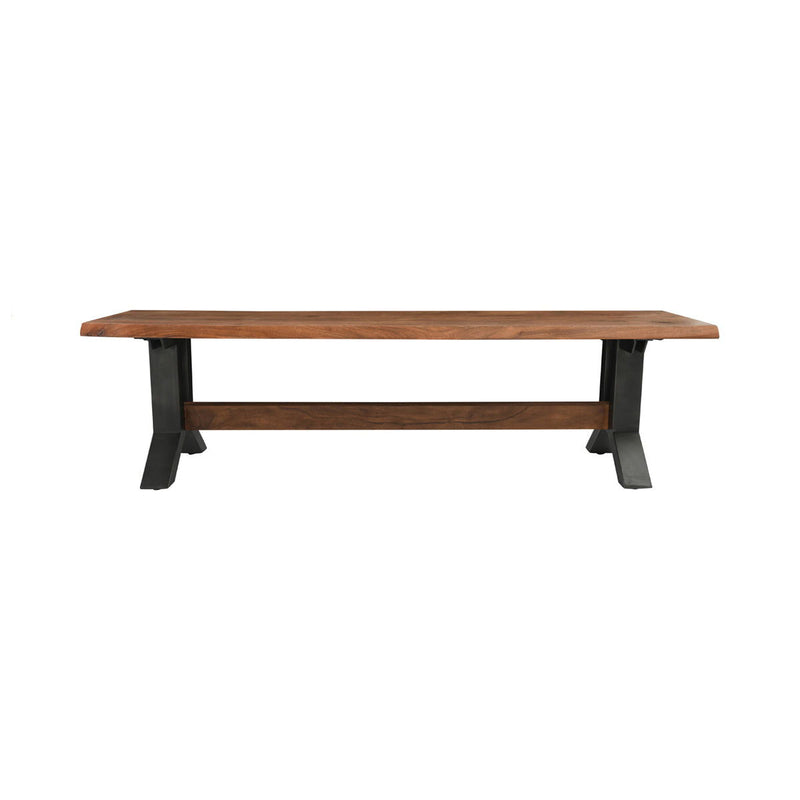 Amber brown Bellamy dining bench by Classic Home with wooden legs, perfect for kitchen or dining room seating.