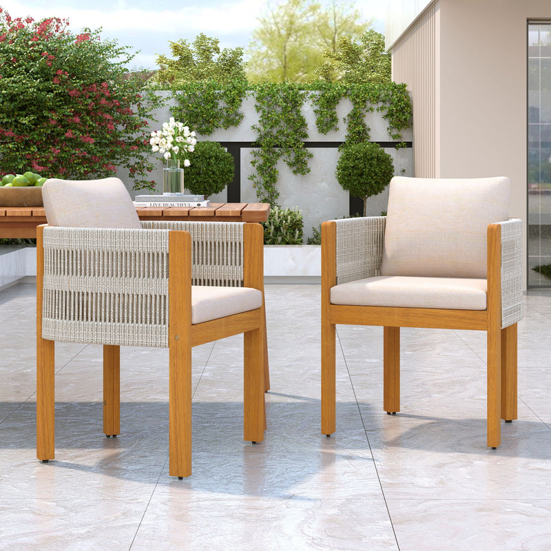 Outdoor Dining Chairs & Rope Handles (Set of 2) - Beige / Teak - R&R Furniture Gallery (Fountain Valley, CA)
