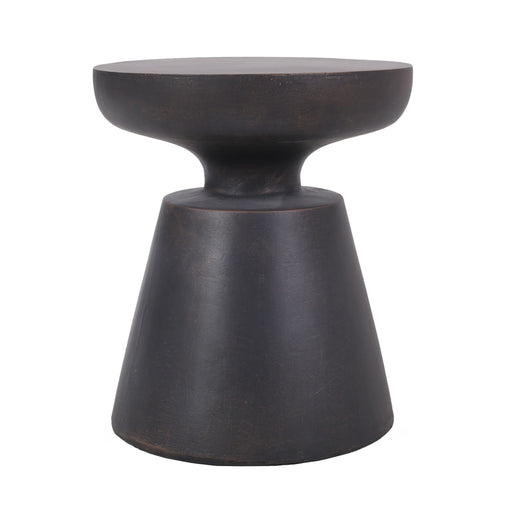 Outdoor lightweight concrete end table with copper half sphere top by Noble House, featuring a modern, minimalist design.