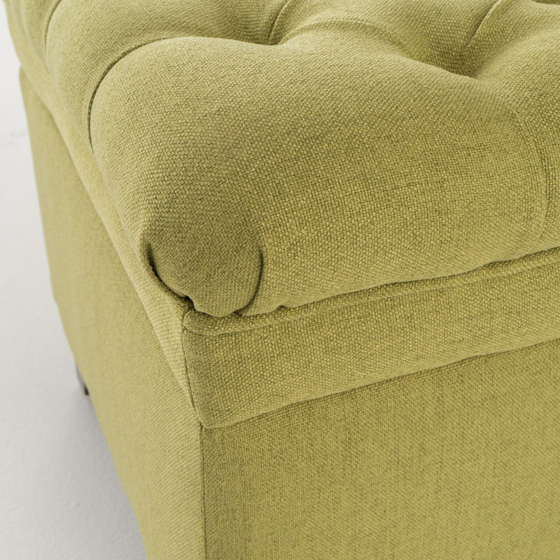 Juliana storage ottoman by Noble House with birch wood legs, upholstered fabric, and a spacious interior for storage.