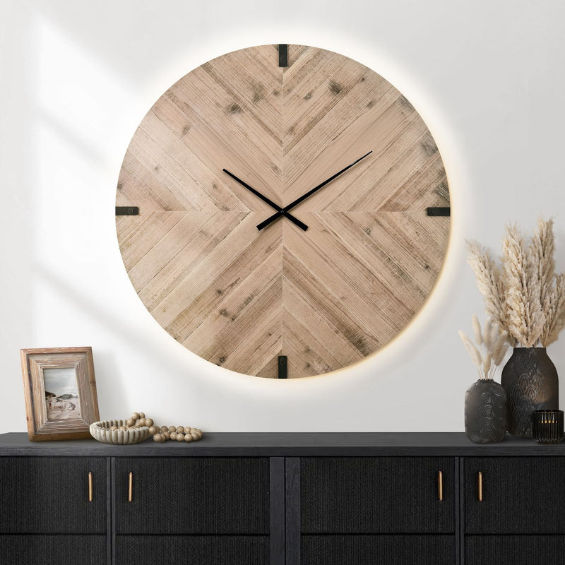 Large round brown wall clock by 8th Street, oversized design with clear clock face and black hour and minute hands.