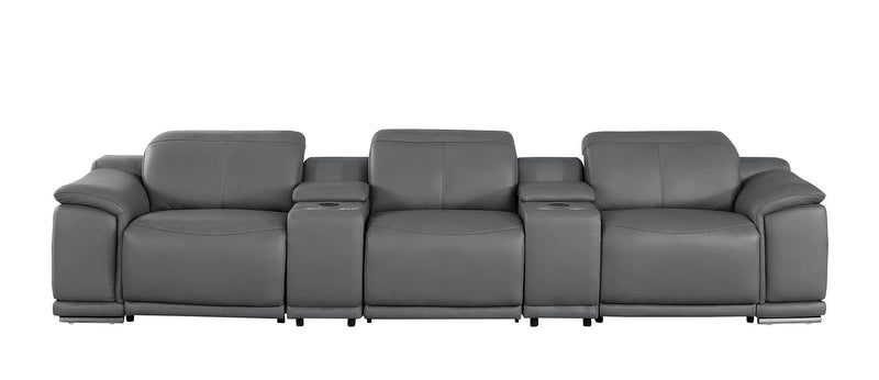 2679 - Genuine Leather Sofa With 3 Power Recliners & Dual Storage Consoles