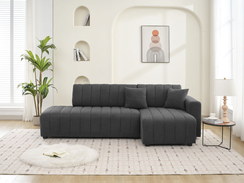 Urban Retreats Jessica lamb wool sectional sofa with chaise, stationary design, featuring plush lamb wool upholstery and modern style.