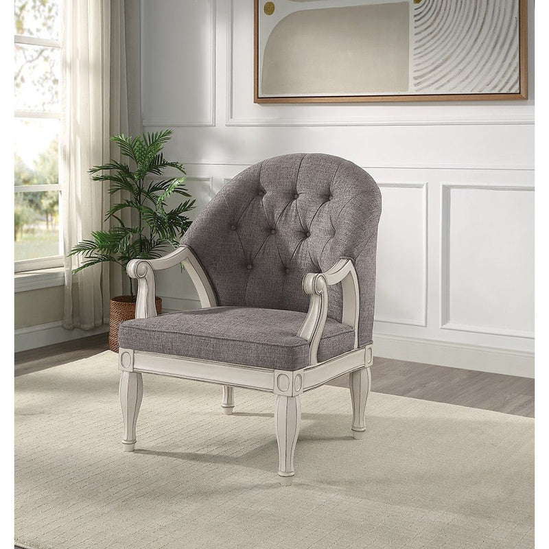 Florian - Chair - Gray Fabric & Antique White - R&R Furniture Gallery (Fountain Valley, CA)