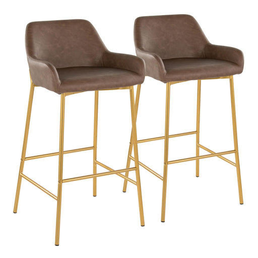 Lumi Source Daniella contemporary glam fixed height bar stool set of 2 with plush upholstered seats and sleek metal legs.