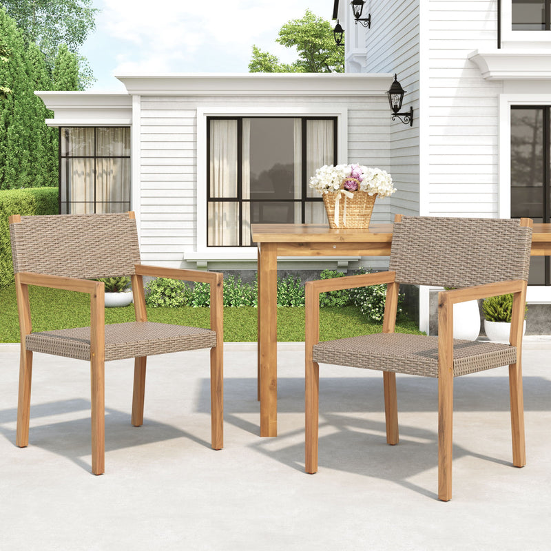 Outdoor Dining Chairs For Patios, Gardens (Set of 2) - Light Brown Multi / Light Teak - R&R Furniture Gallery (Fountain Valley, CA)