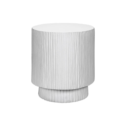 White round accent table by 8th Street, suitable for indoor and outdoor use, with a sleek, modern design.