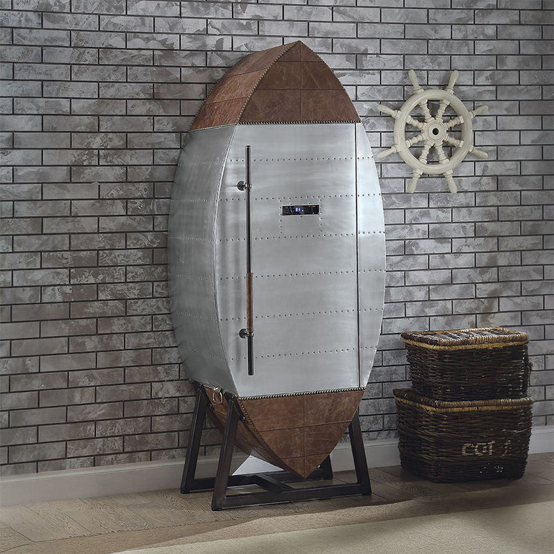 Brancaster - Wine Cooler - Retro Brown Top Grain Leather & Aluminum - R&R Furniture Gallery (Fountain Valley, CA)