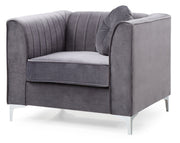 Contemporary sloped armchair by Glory Furniture with plush fabric upholstery and sleek modern design in a living room setting.