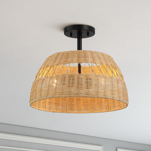 Twinkle - Double Lights Semi Flush With Shade - Black / Rattan - R&R Furniture Gallery (Fountain Valley, CA)
