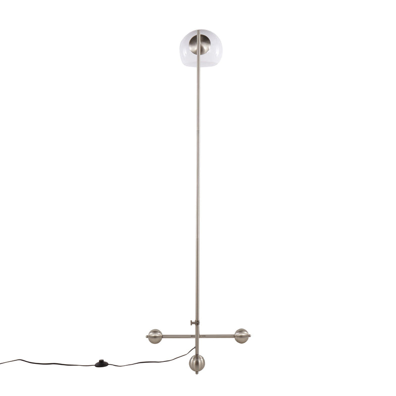 Lumi Source Eileen contemporary floor lamp with nickel finish and white shade, standing tall with sleek modern design.