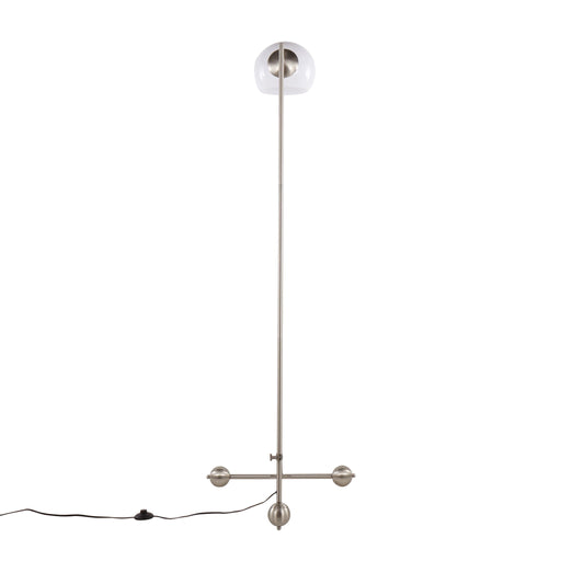 Lumi Source Eileen contemporary floor lamp with nickel finish and white shade, standing tall with sleek modern design.