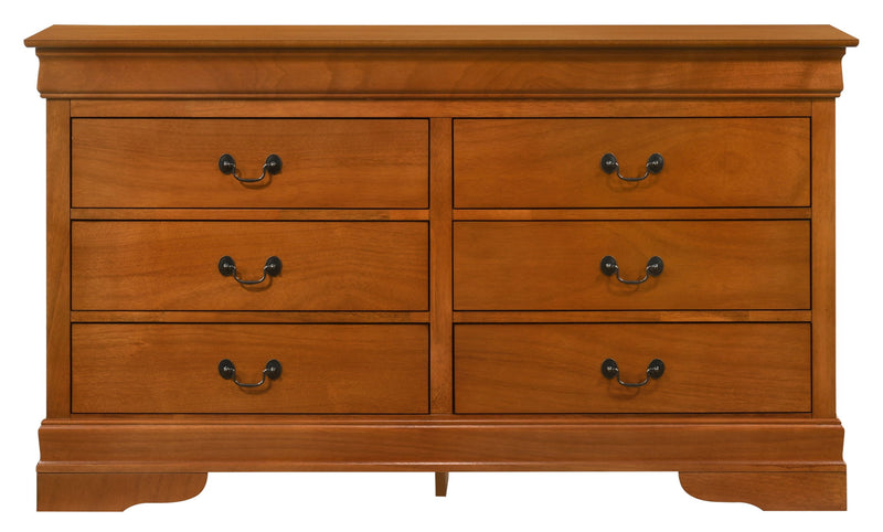 Louis Phillipe traditional dresser by Glory Furniture, featuring elegant wood finish and classic design with multiple drawers.