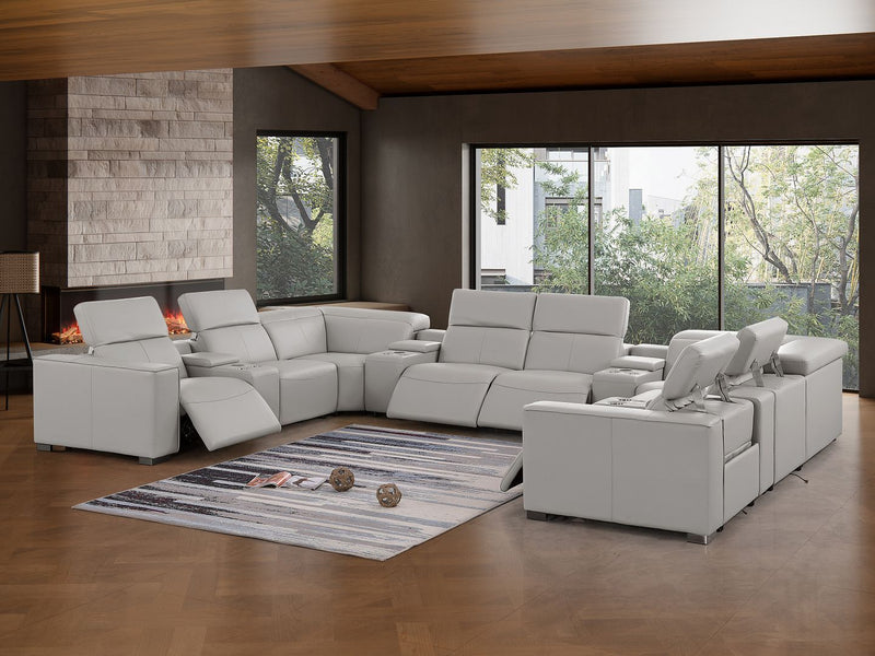 1208 - 12 Piece U Shaped Leather Sectional With 4 Power Recliners & Power Headrest