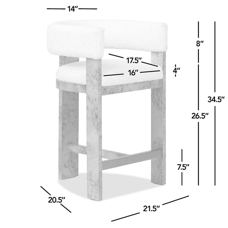 Vavona - Burl Upholstered Barrel Back Counter Height Bar Stool - Polar Off White - R&R Furniture Gallery (Fountain Valley, CA)