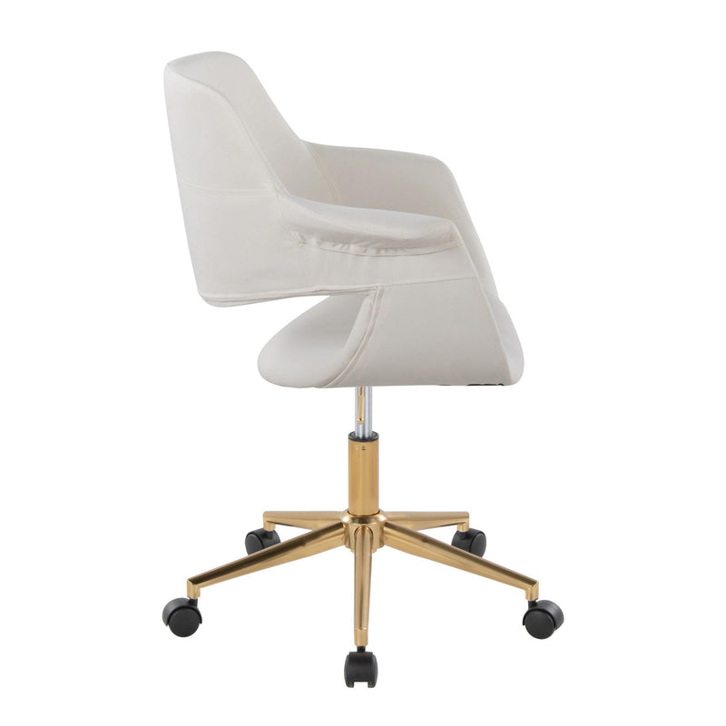 Lumi Source Vintage Flair mid-century modern office desk chair with wooden armrests and cushioned seat, black upholstery.