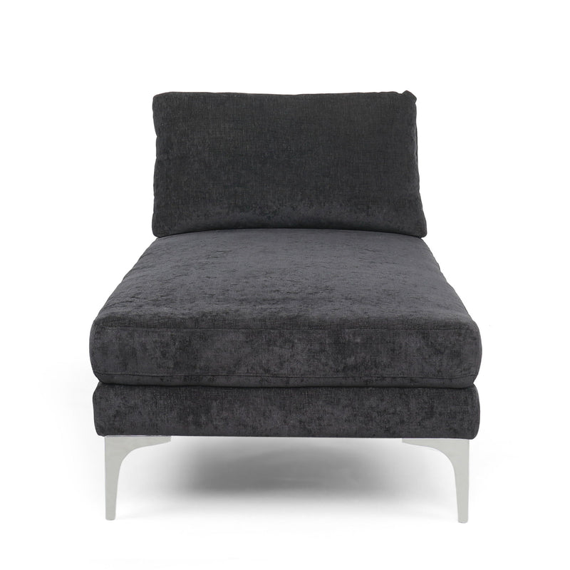 Fabric Upholstered Chaise Lounge With Iron Bracket Legs - Gray