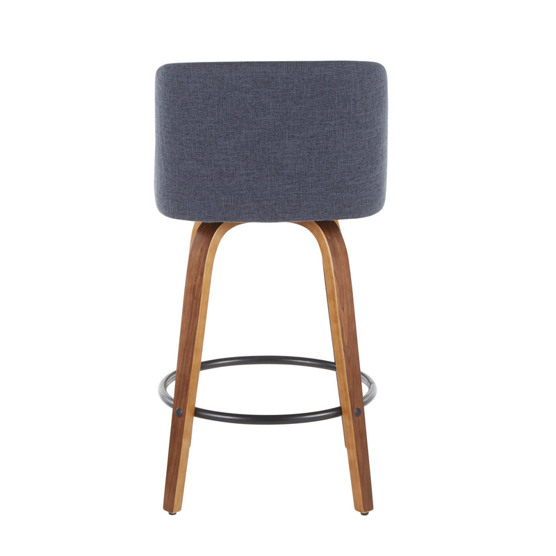 Set of two Lumi Source Toriano mid-century modern counter stools with wooden seats and metal legs, ideal for kitchen or bar area.
