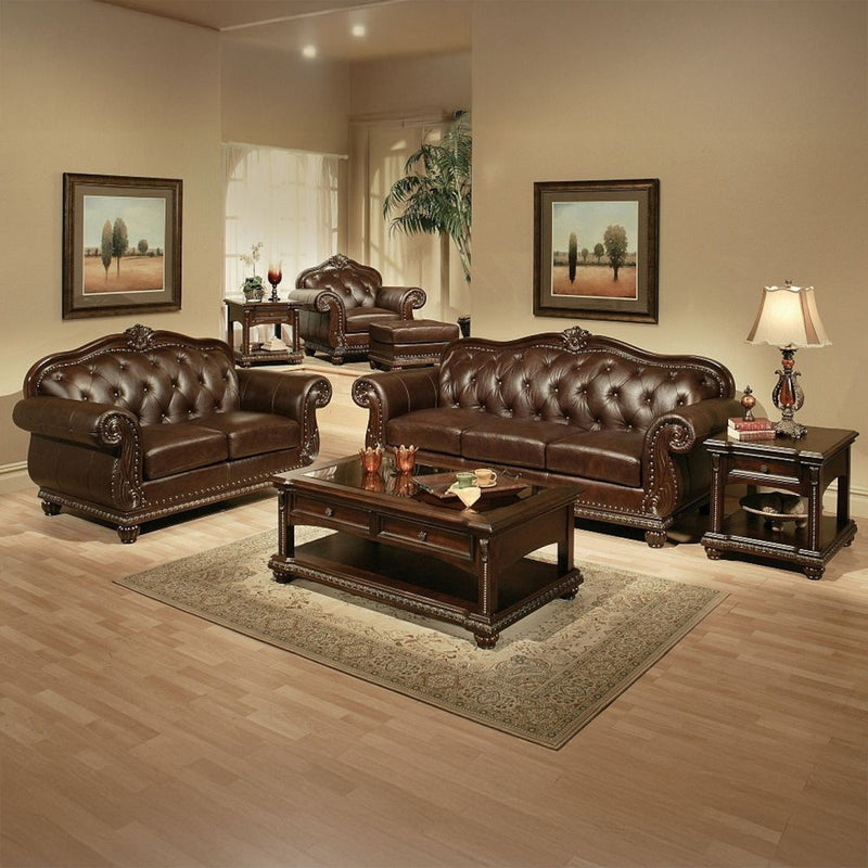 Anondale - Ottoman - Espresso Top Grain Leather Match & Cherry - R&R Furniture Gallery (Fountain Valley, CA)