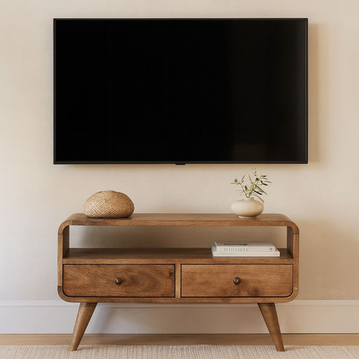 Mini Curved Media Unit - Oak - R&R Furniture Gallery (Fountain Valley, CA)