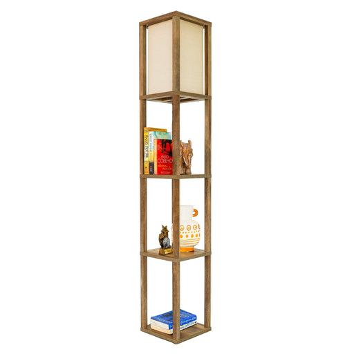 Pinnacle - Shelf Floor Lamp For Bedroom / Living Room, Long Shade - Natural Wood / White - R&R Furniture Gallery (Fountain Valley, CA)
