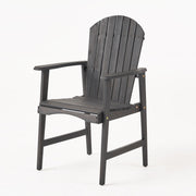 Pair of Noble House outdoor weather-resistant acacia wood Adirondack dining chairs set, featuring wide armrests and slatted design.