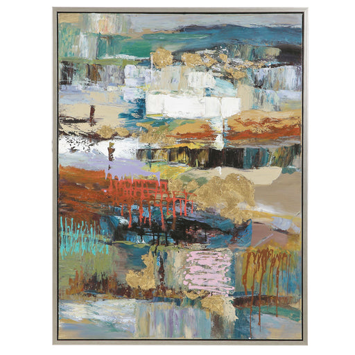 Uttermost Fiesta hand-painted blue canvas art featuring abstract design, suitable for modern home décor.