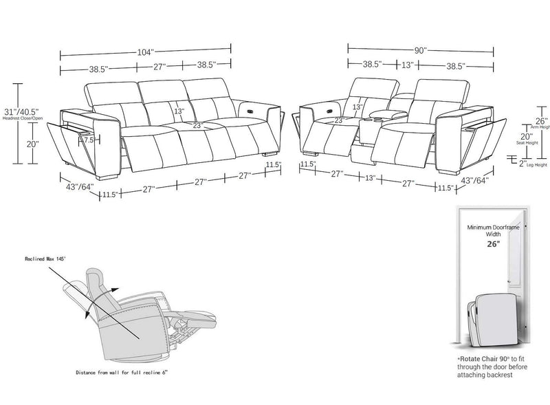 1224 - 6-Piece Modular Power Reclining Sofa And Console Loveseat Set In With 5 Power Recliners & Power Headrests - R&R Furniture Gallery (Fountain Valley, CA)