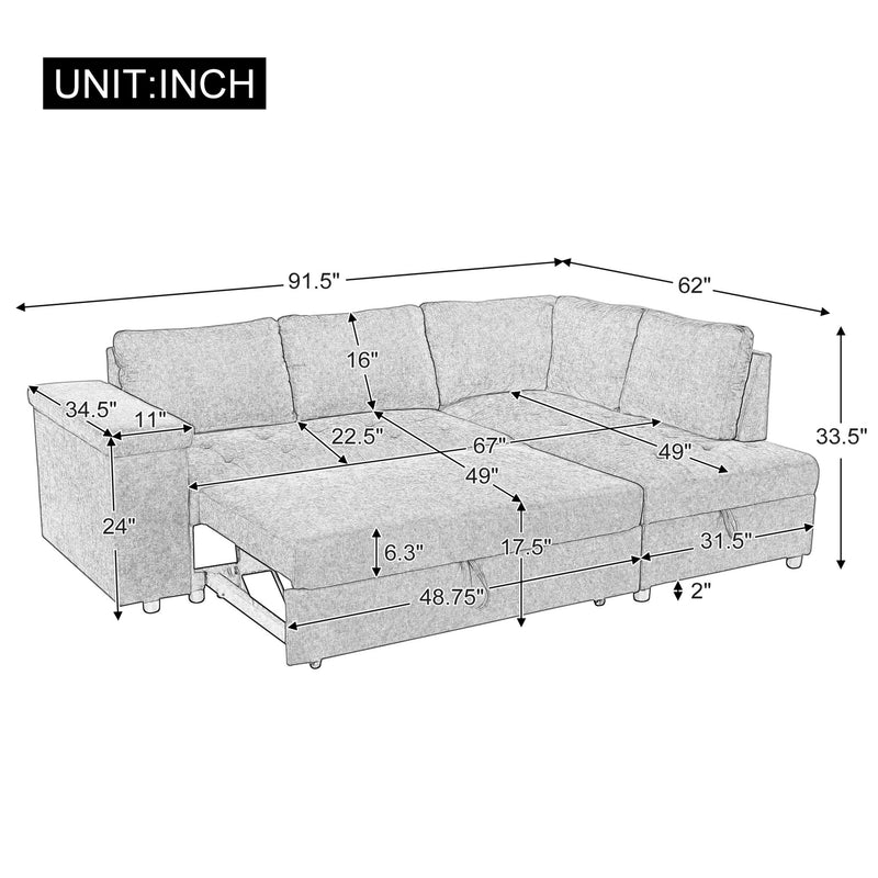 L Shaped Couch With Pull Out Bed And Storage Sectional Sleeper Sofa With Hidden Storage, Wide Armrest With Storage, For Living Room, Apartment, Bedroom, Office - R&R Furniture Gallery (Fountain Valley, CA)